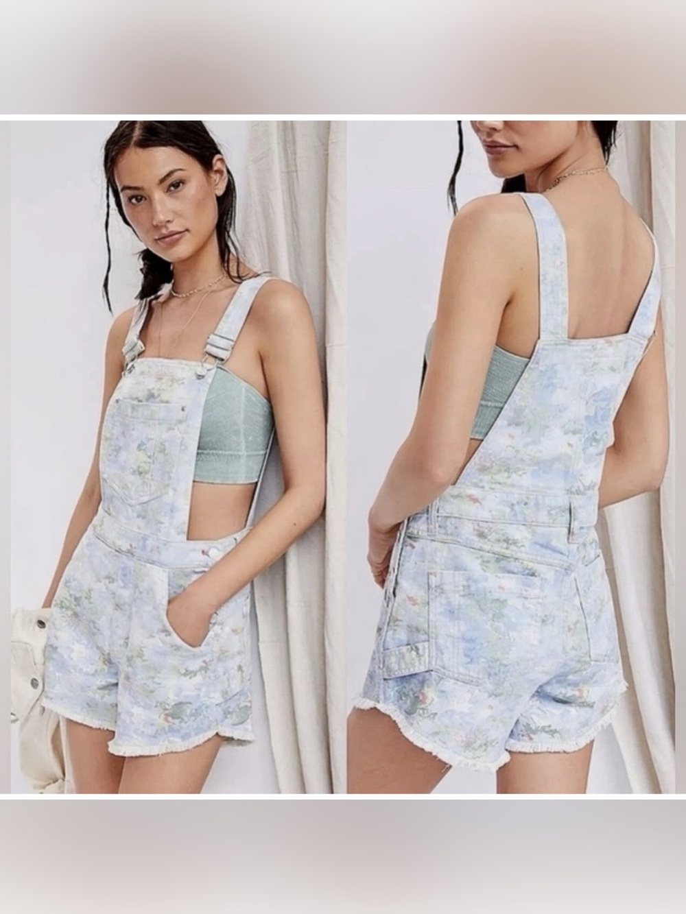Pilcro Anthropologie Floral Denim Shortalls Size 30 Boho Cottagecore Festival